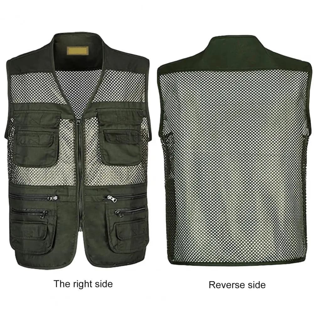 Gilet sport léger en mesh pour pêche d'été - Respirant fermeture éclair activités extérieures camping