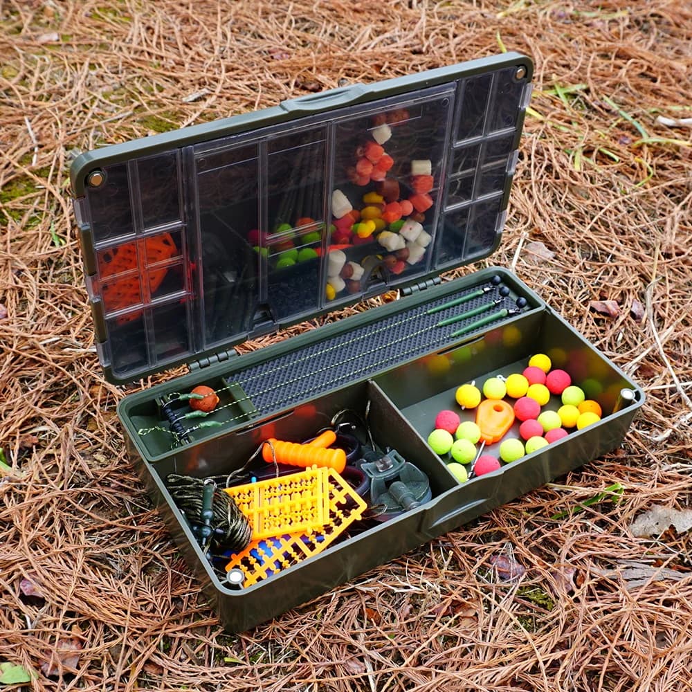 Boîte organisatrice pêche carpe Hirisi portable compartiments magnétiques rangement matériel pêche