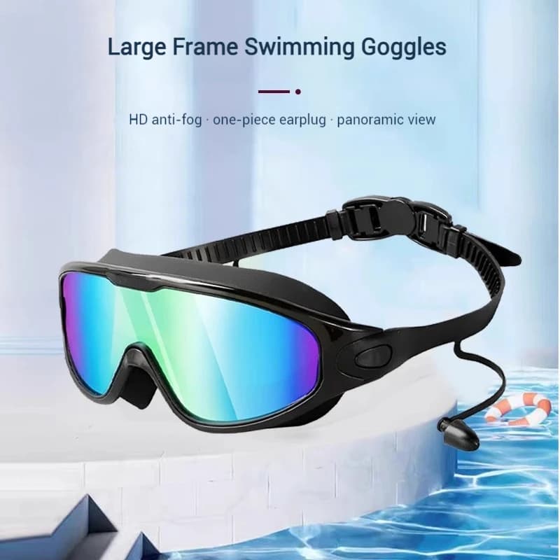 Lunettes de natation colorées électroplacées anti-buée grandes montures UV400 - Style et performance