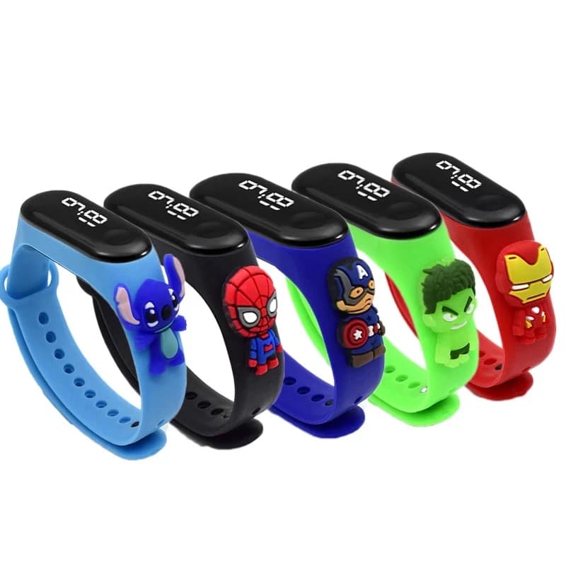 Montre enfant étanche 5Bar à LED avec personnages Disney Spider-Man Minnie Mouse Stitch jouet éducatif