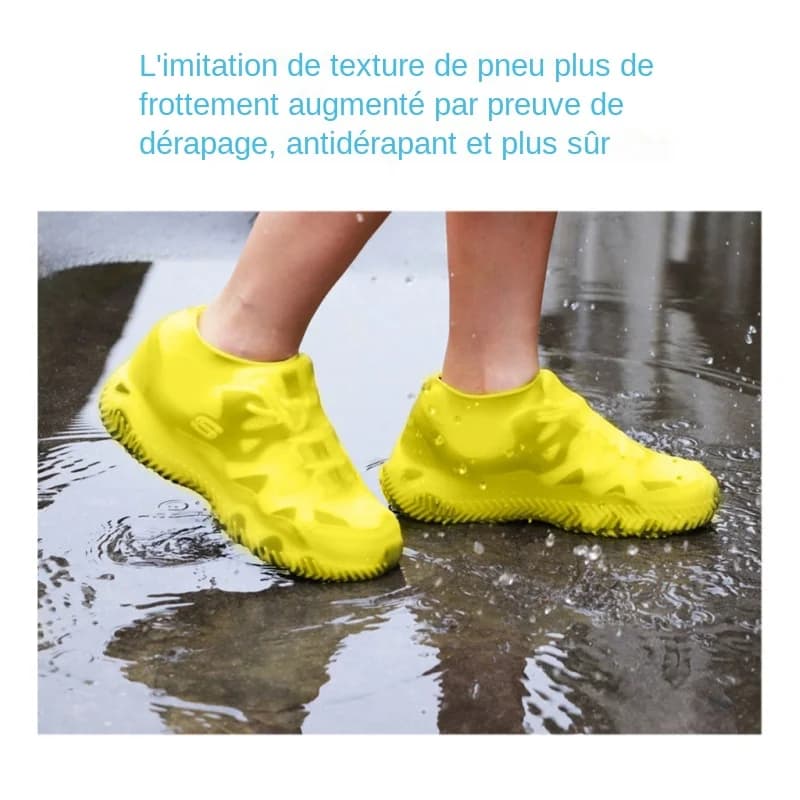 Chaussures de pluie imperméables antidérapantes en silicone élastique pour hommes et femmes - Couvre-chaussures réutilisables