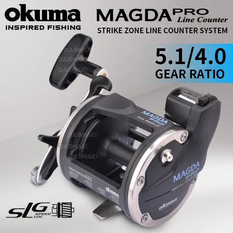 Moulinet mer Okuma Magda Linecounter MA-15DT-T avec compteur de ligne pour la pêche à la traîne et au vif