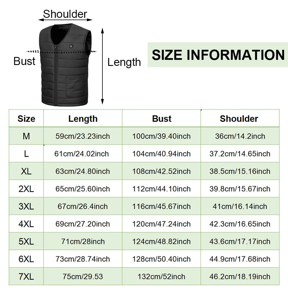 Veste chauffante homme sans manches 10 zones chauffantes 3 températures pour pêche hiver M-7XL