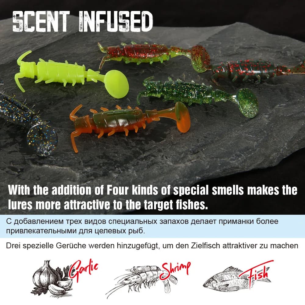 Leurres artificiels bass carpe perche alien bug senteur crevettes appâts plastique souple