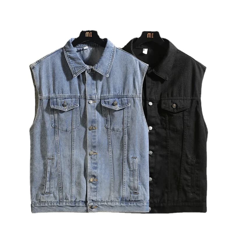 Veste sans manches denim homme printemps été automne noire avec capuche pour ados grande taille M-5XL