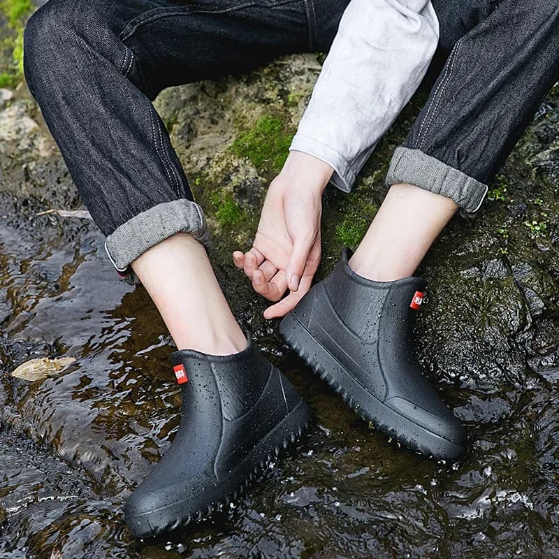 Bottes de pêche imperméables cheville homme - Chaussures PVC respirantes confortables pour pêche extérieure