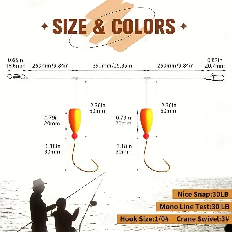 3 montages pompano surf fishing avec flotteurs snell et hameçons circle pour pêche surfcasting appât vivant