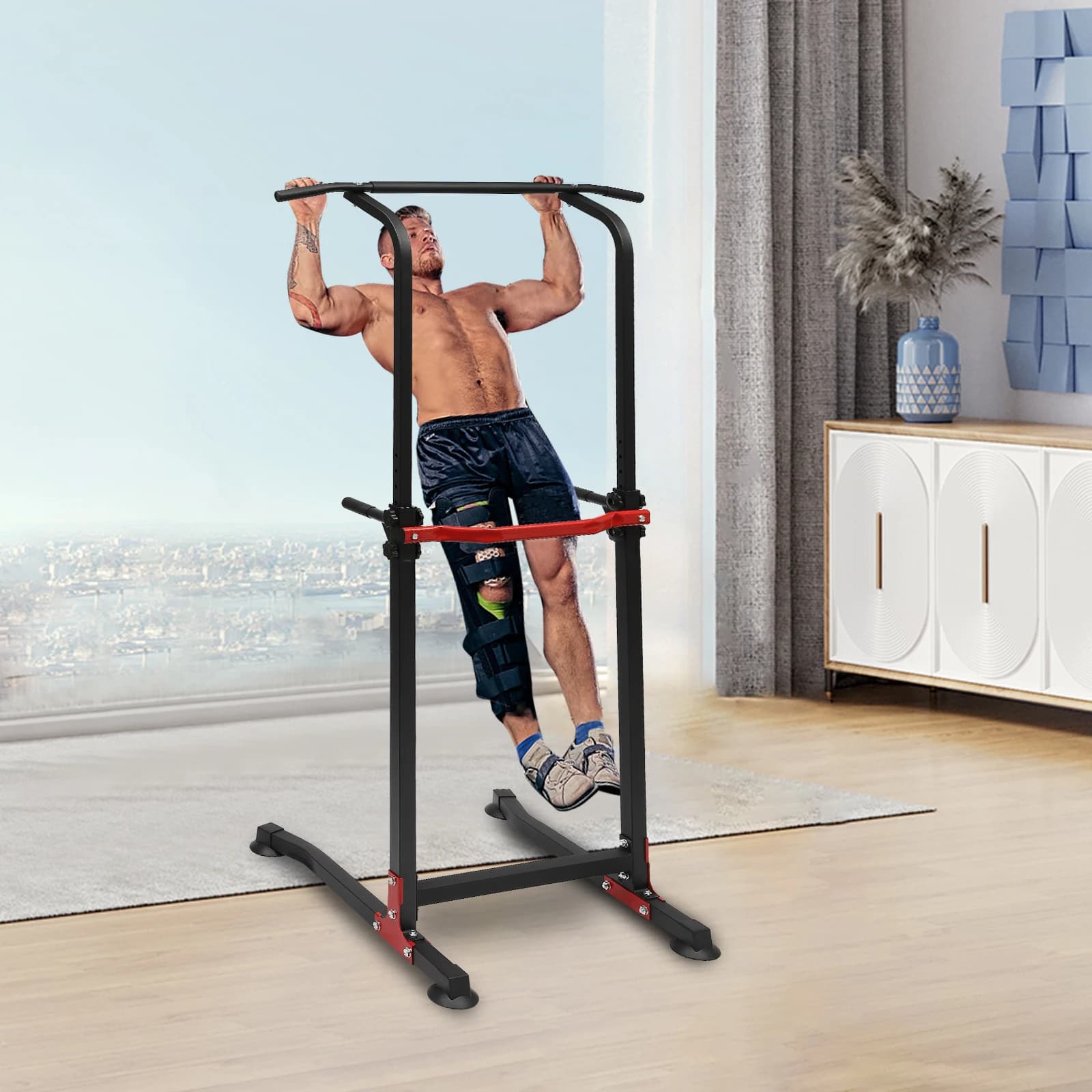 Tour de musculation murale multifonction avec barre de traction et poignées pompes - Pêche