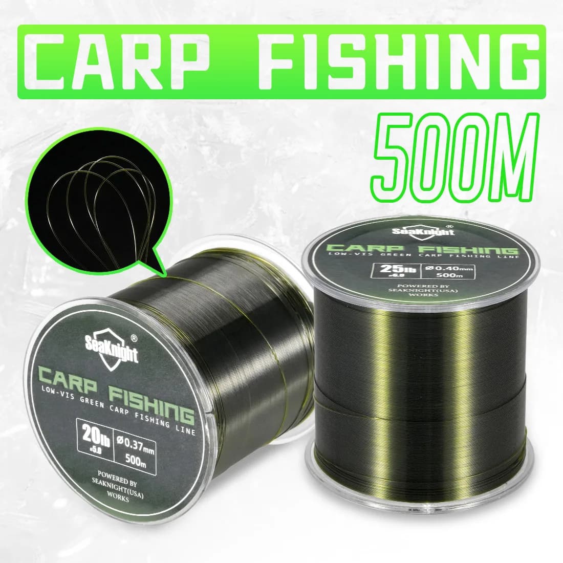 Ligne nylon SeaKnight CARP 500m invisible sous l'eau - Anti-usure pour pêche de la carpe 10-25LB