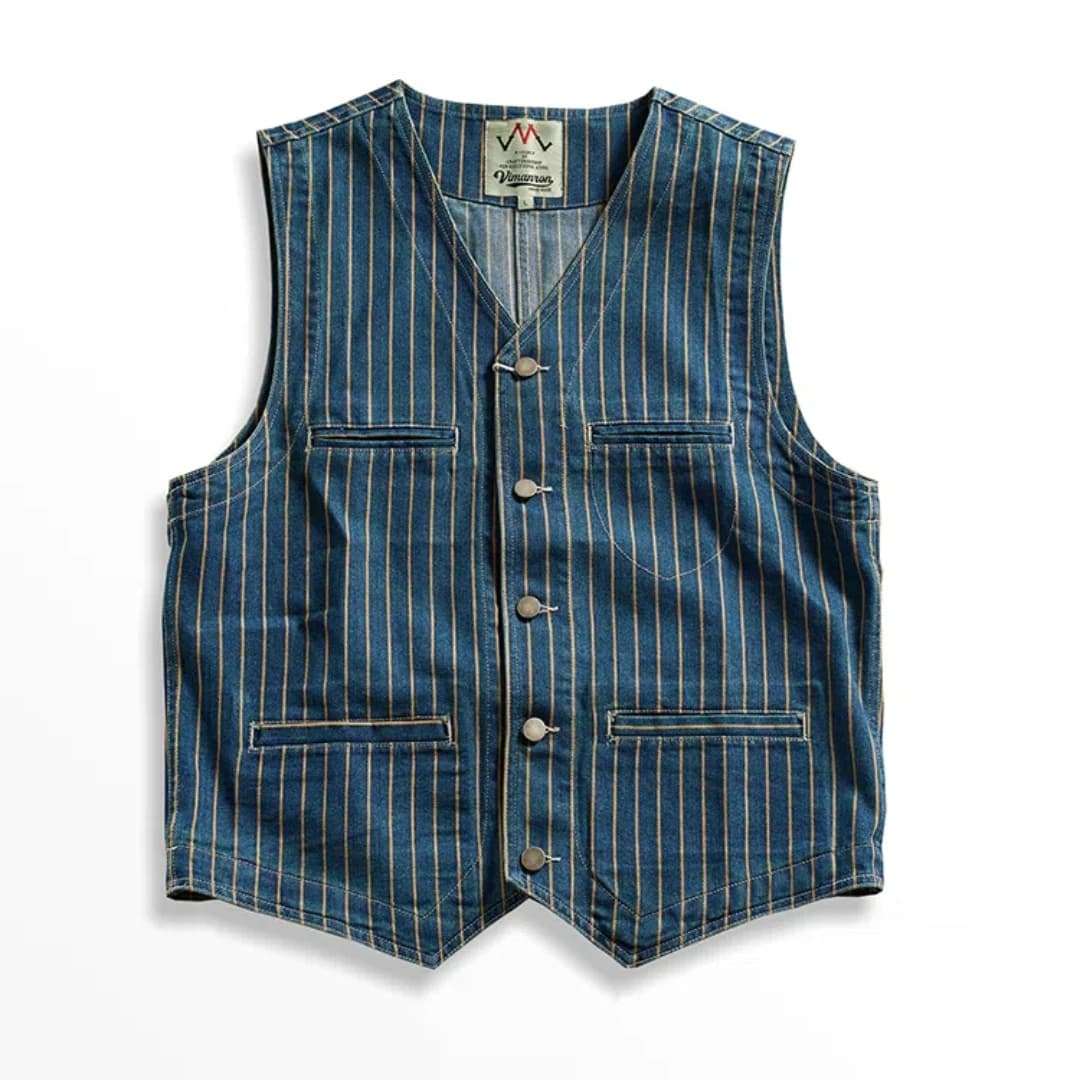 Veste denim cargo pêche homme vintage multi-poches col V port plié mode pêche pratique