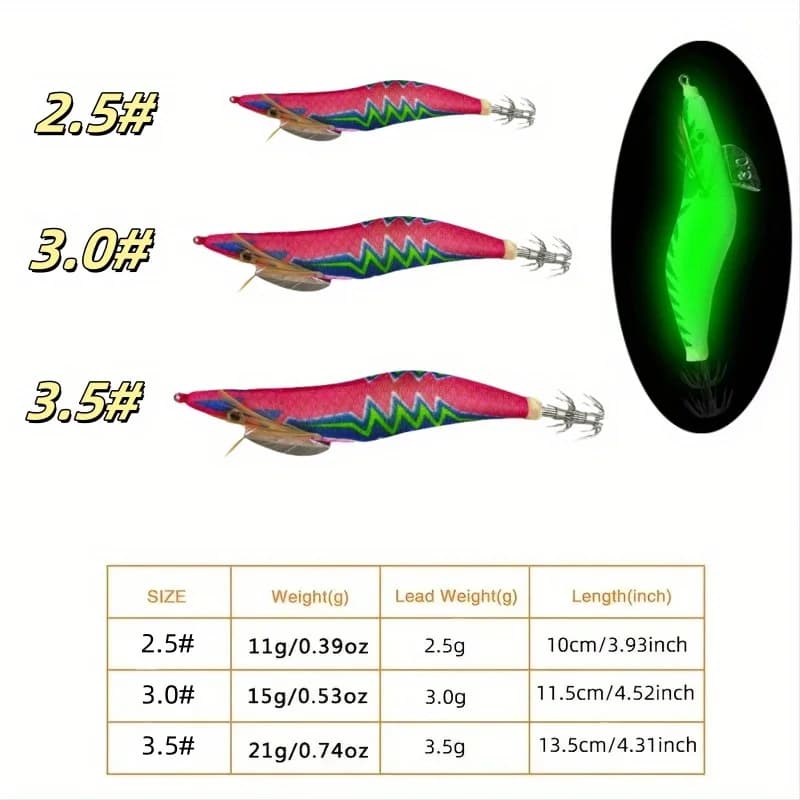 Hameçons lumineux pour pêche au calmar - 10 pièces leurres phosphorescents appâts seiche