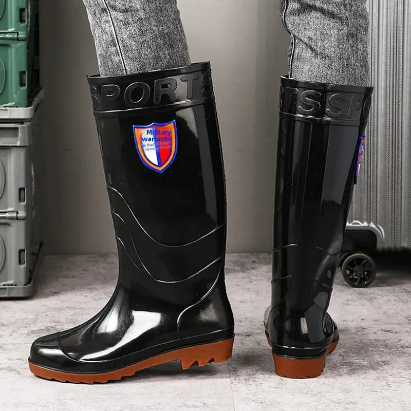 Bottes de pluie homme doublées polaire résistantes acides imperméables mi-hautes antidérapantes