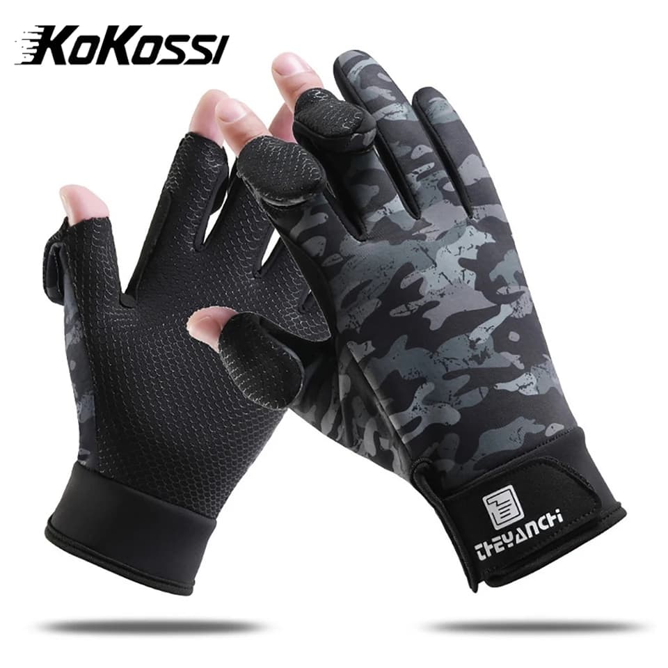 Gants pêche hiver KoKossi imperméables chauffants écran tactile - gants polaire doigts ouverts