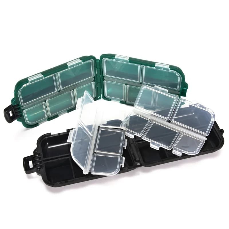 Boîte de pêche 10 compartiments rangement leurres hameçons étui double face organisateur multifonction
