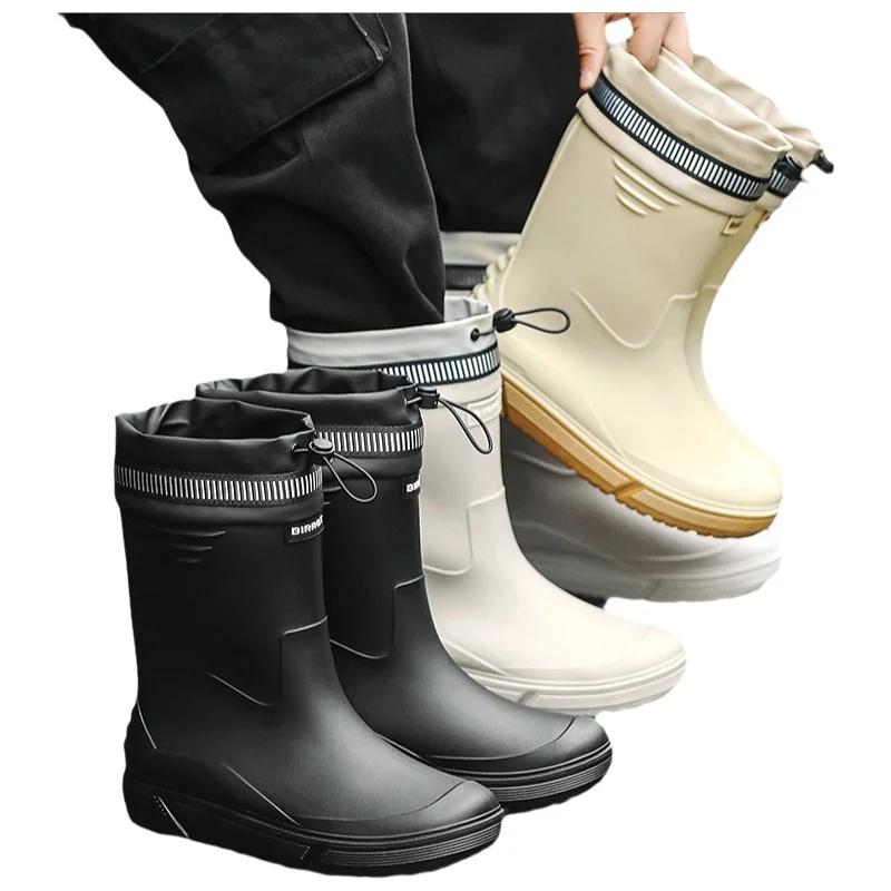 Bottes caoutchouc homme mi-mollet imperméables anti-dérapantes semelle épaisse - Chaussures eau livreurs pêche