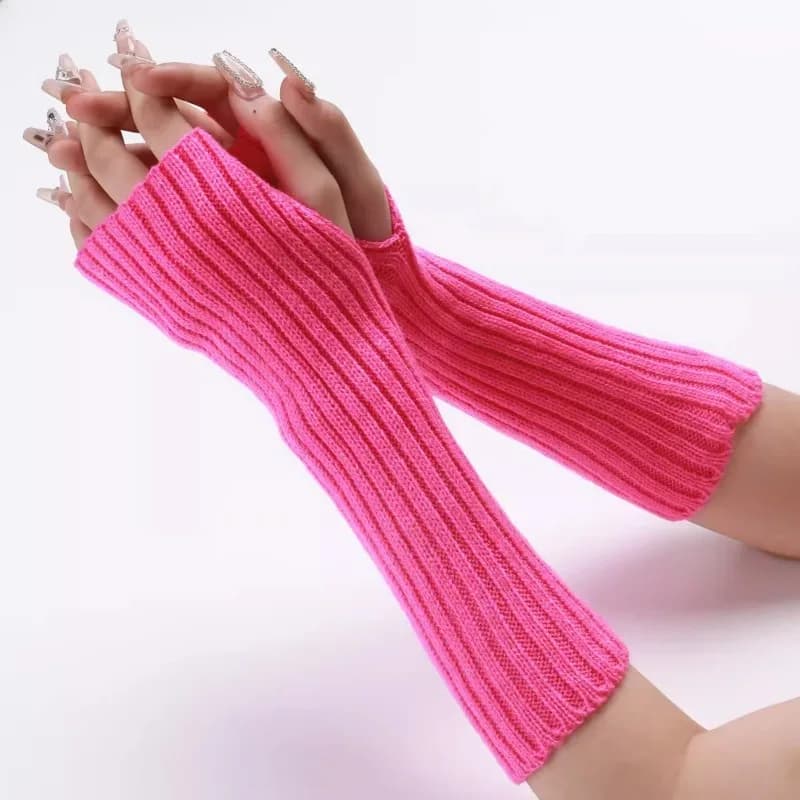Gants bras longs doigts libres tricotés colorés - Manches chaudes hiver automne acrylique élastique