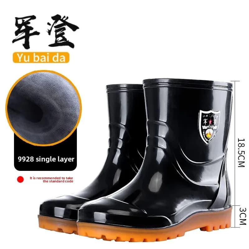 Bottes de pluie mi-mollet unisexe à enfiler - Chaussures travail antidérapantes PVC semelle tendon