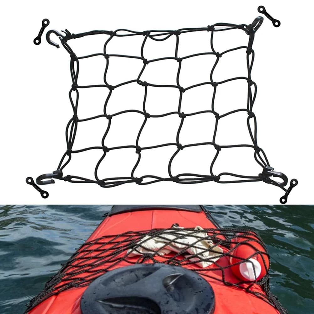 Filet de pont 38x38cm pour kayak de pêche - Filet cargo robuste avec crochets pour équipement