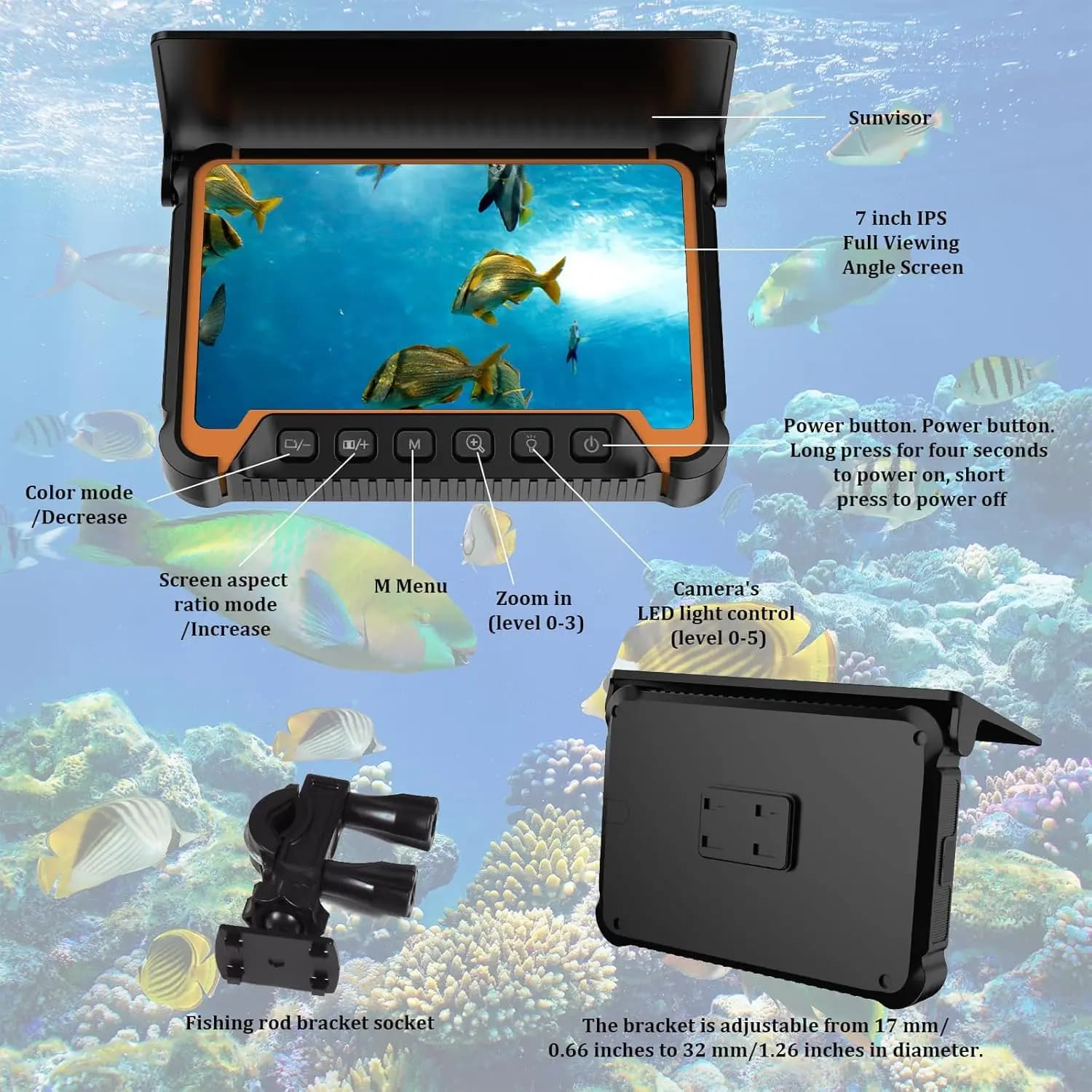 Caméra de pêche sous-marine 7 pouces avec vision nocturne infrarouge - Moniteur 7 IPS câble 30m étanche pour bateau et glace