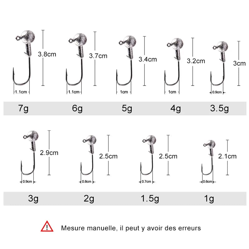 Tête plombée Jig MEREDITH 1g à 22g pour pêche du brochet et leurres