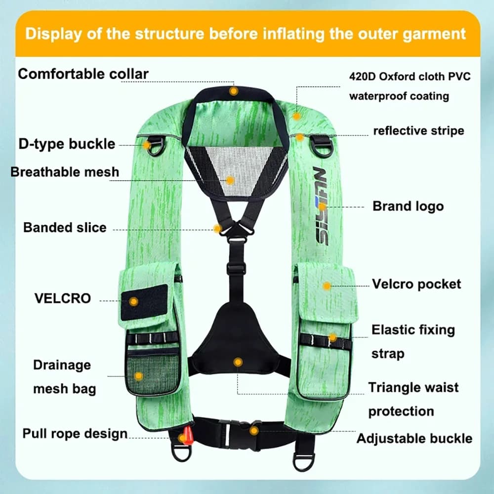 Gilet de pêche gonflable automatique sécurité adulte léger marine raft kayak natation multifonction
