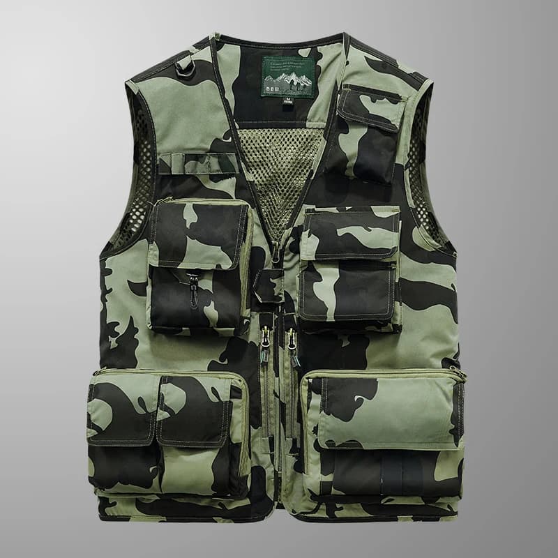 Veste sans manches camouflage pêche homme respirante anti-vent pour activités plein air printemps automne