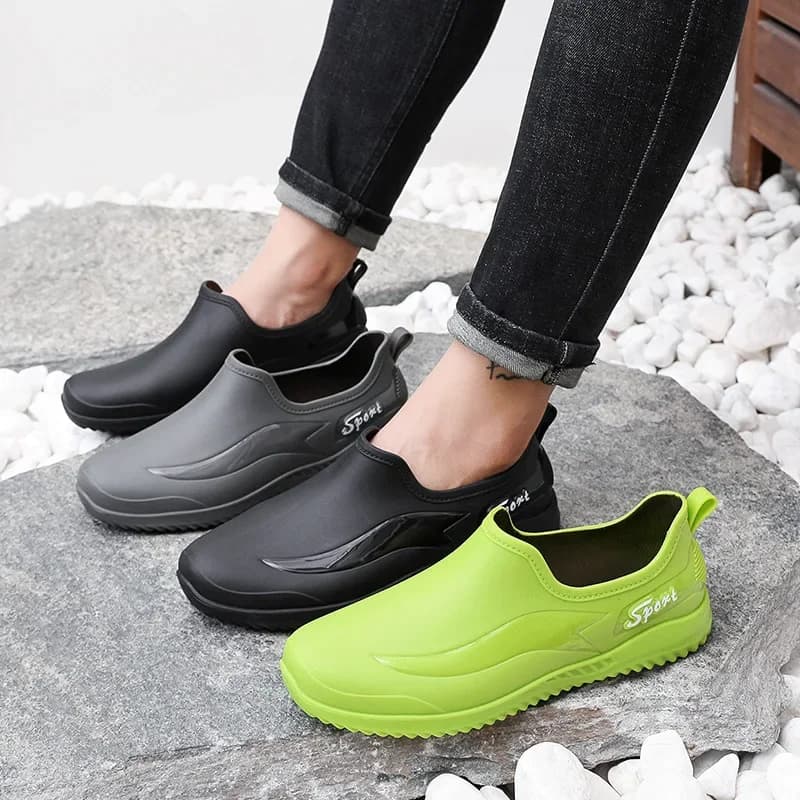 Bottes de pluie basses homme antidérapantes résistantes - Chaussures caoutchouc doublées polaire
