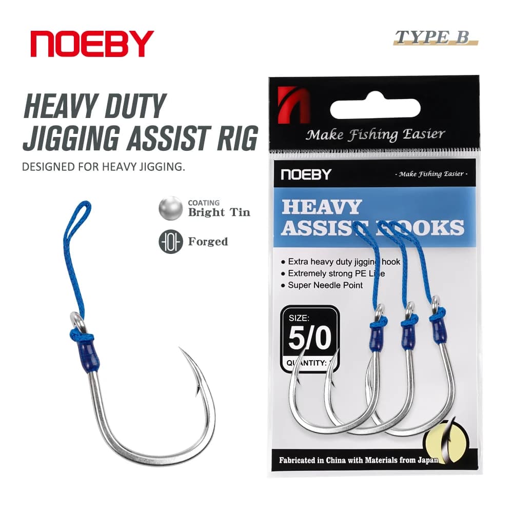 3 Hameçons Assist Rig Lourd NOEBY Résistance 149kg pour Jigging Métal - Pêche Gros Poissons
