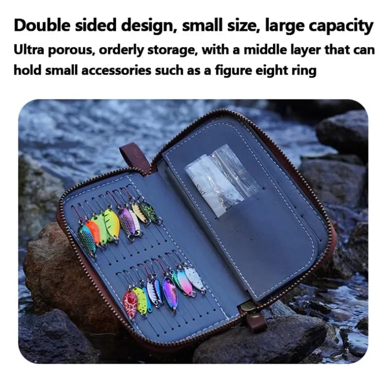 Portefeuille cuir vachette pour leurres de pêche à la mouche - Séchage et rangement streamers