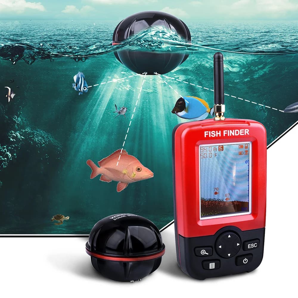 Sonar pêche portable sans fil avec menu russe - Détecteur poissons LUCKY échosondeur sous-marin