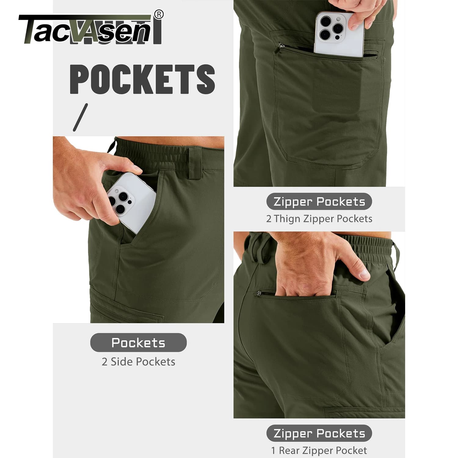 Pantalon de pêche homme TACVASEN léger respirant séchage rapide résistant à l'eau cargo stretch été