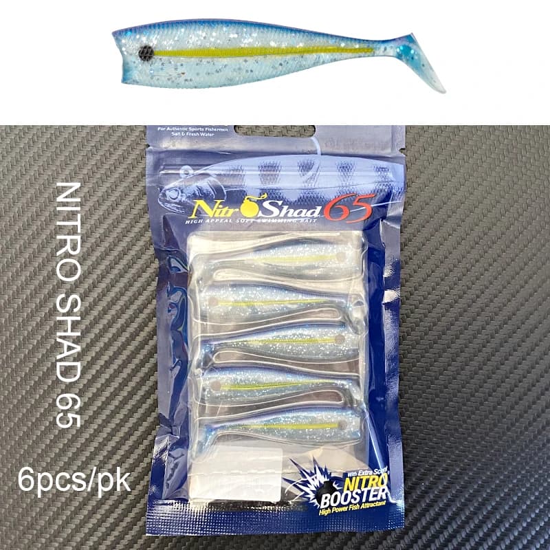 Leurre Souple NITRO SHAD 65 90 120 150 avec Tête Plombée pour le Bar, le Brochet