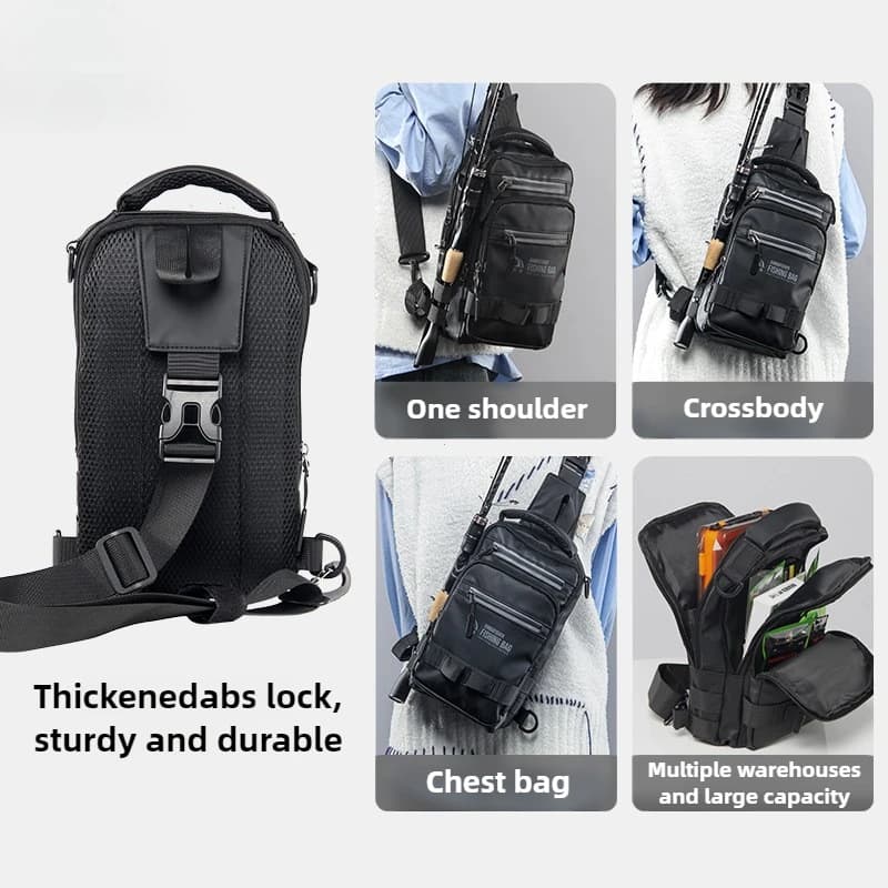 Sac de pêche multifonction léger avec porte-canne et compartiment tactique pour matériel