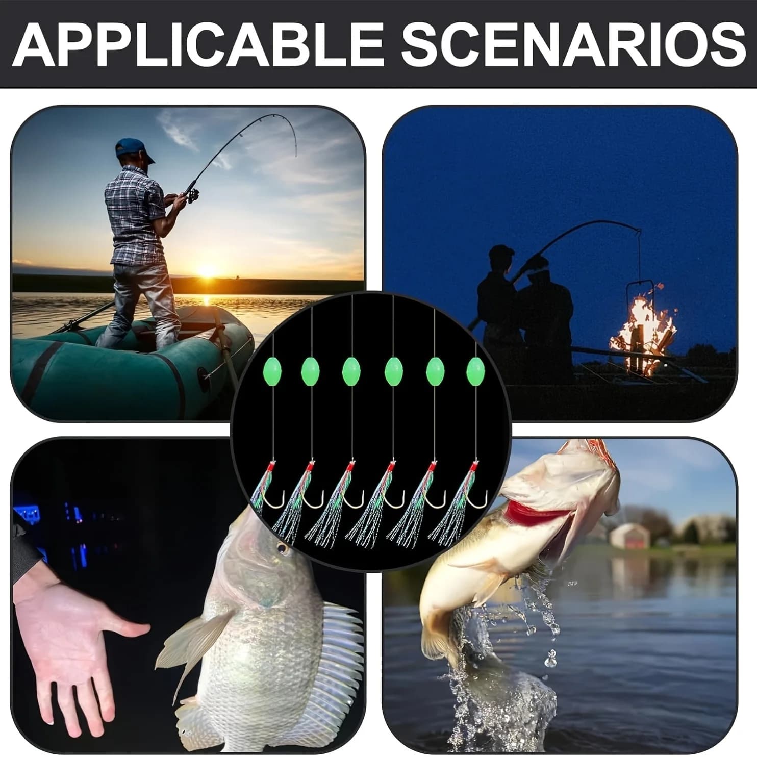 5 hameçons Sabiki pré-montés pour pêche mer et eau douce - perles luminescentes haute qualité