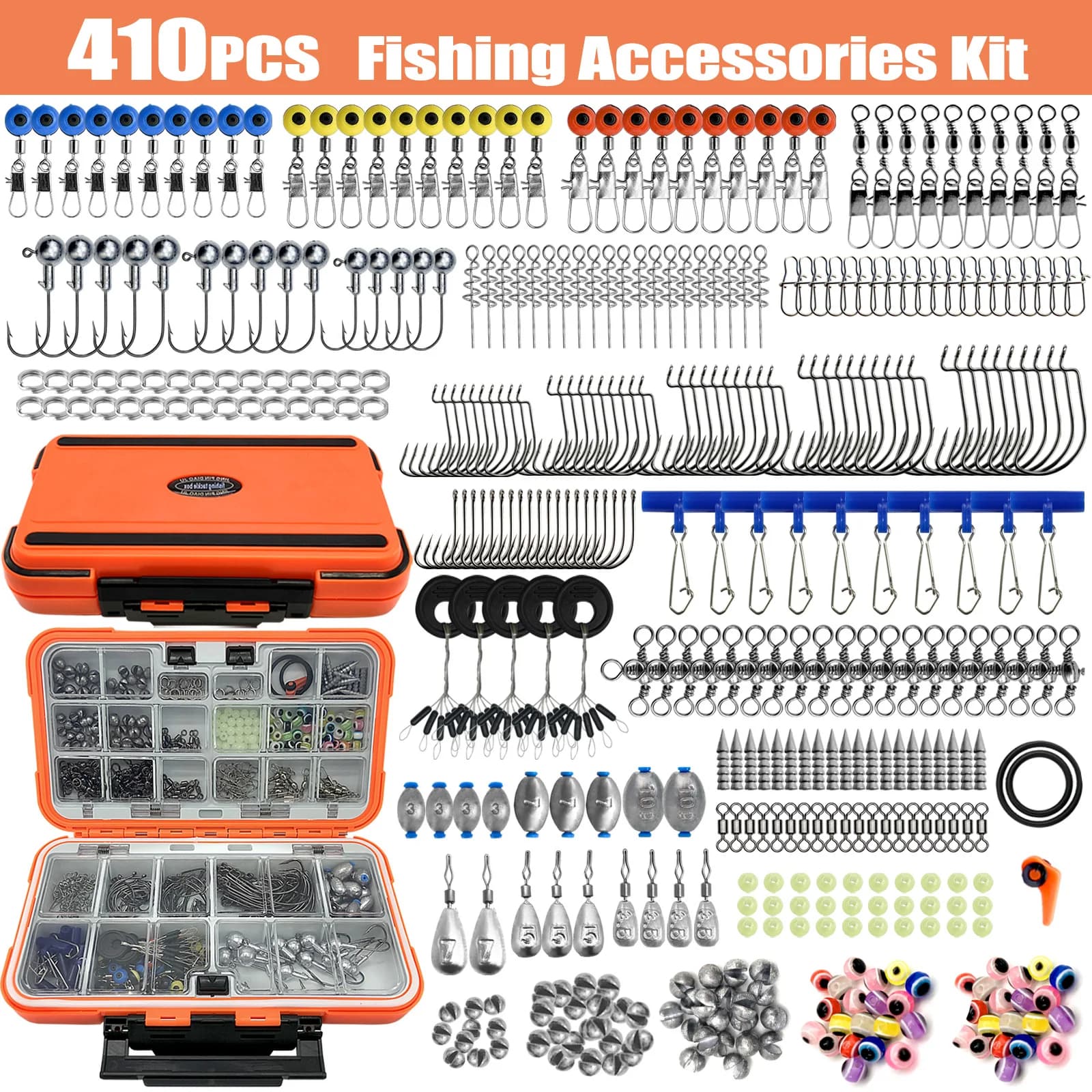 Kit Pêche Professionnel 170-410 Pièces avec Boîte - Hameçons Plombs Swivels pour Bass Truite Mer
