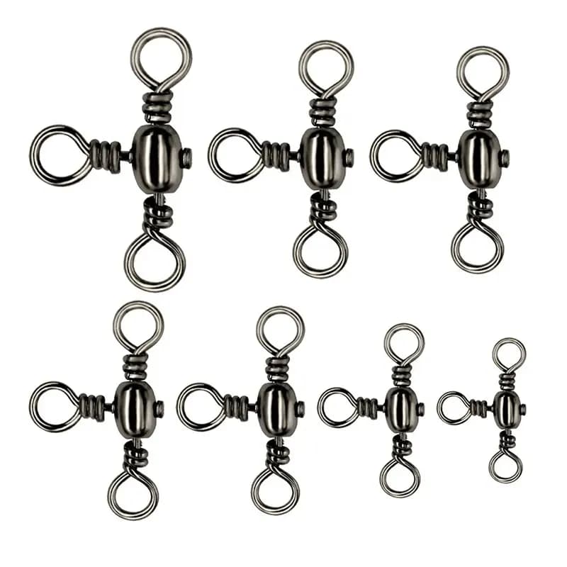 Lot de 50 connecteurs triple brins en nickel noir pour pêche, émerillons T et séparateur de ligne