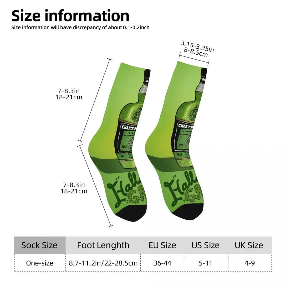 Chaussettes Chartreuse Vert Peinture à l'Huille Liqueur Française Drôle Cadeau Original Antidérapantes