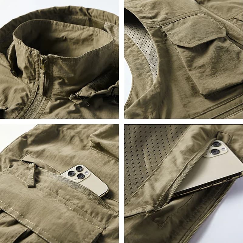 Veste de pêche homme déperlante avec capuche amovible et multiples poches pour le printemps