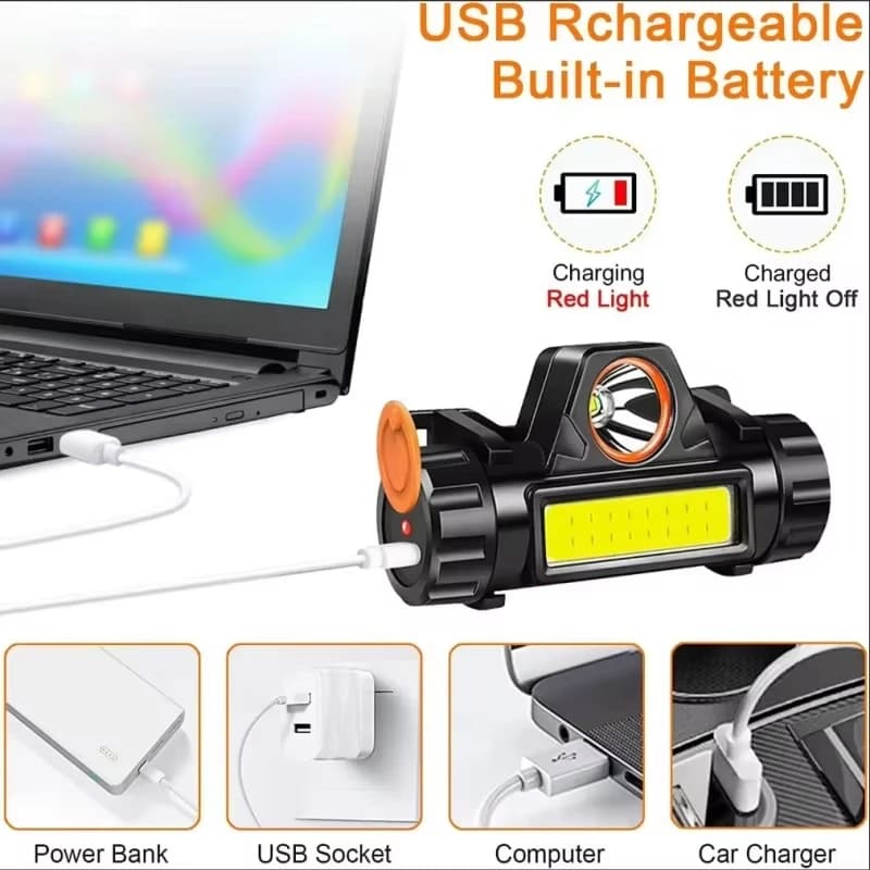 Lampe frontale XP-G Q5 rechargeable USB 2500lm étanche pour pêche nocturne et activités outdoor