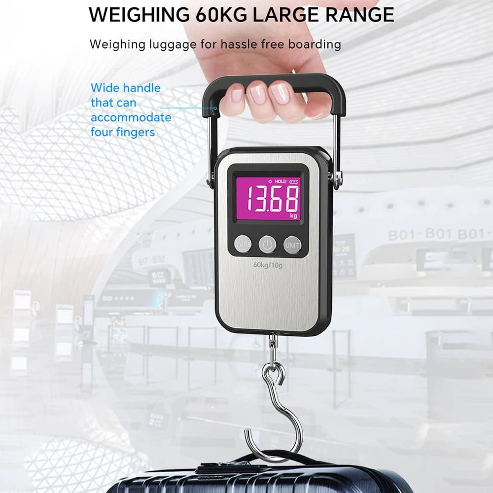 Balance numérique suspendue rechargeable 60kg/10g en acier inoxydable pour pêche et usage domestique