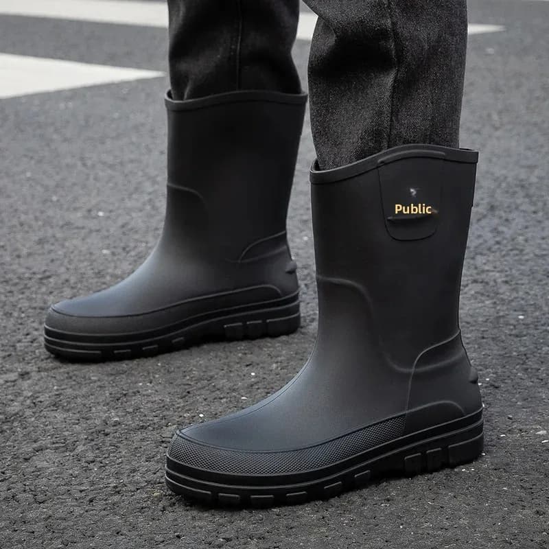 Bottes de pluie homme doublées polaire anti-dérapantes étanches faciles à enfiler PVC