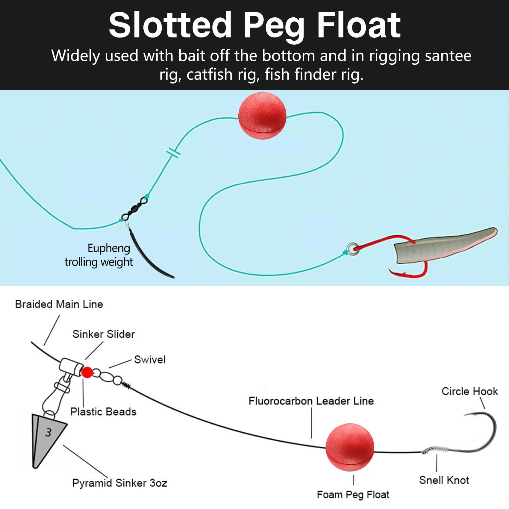 Flotteur pêche slotted peg Aventik 12ps haute visibilité eau douce mer léger durable