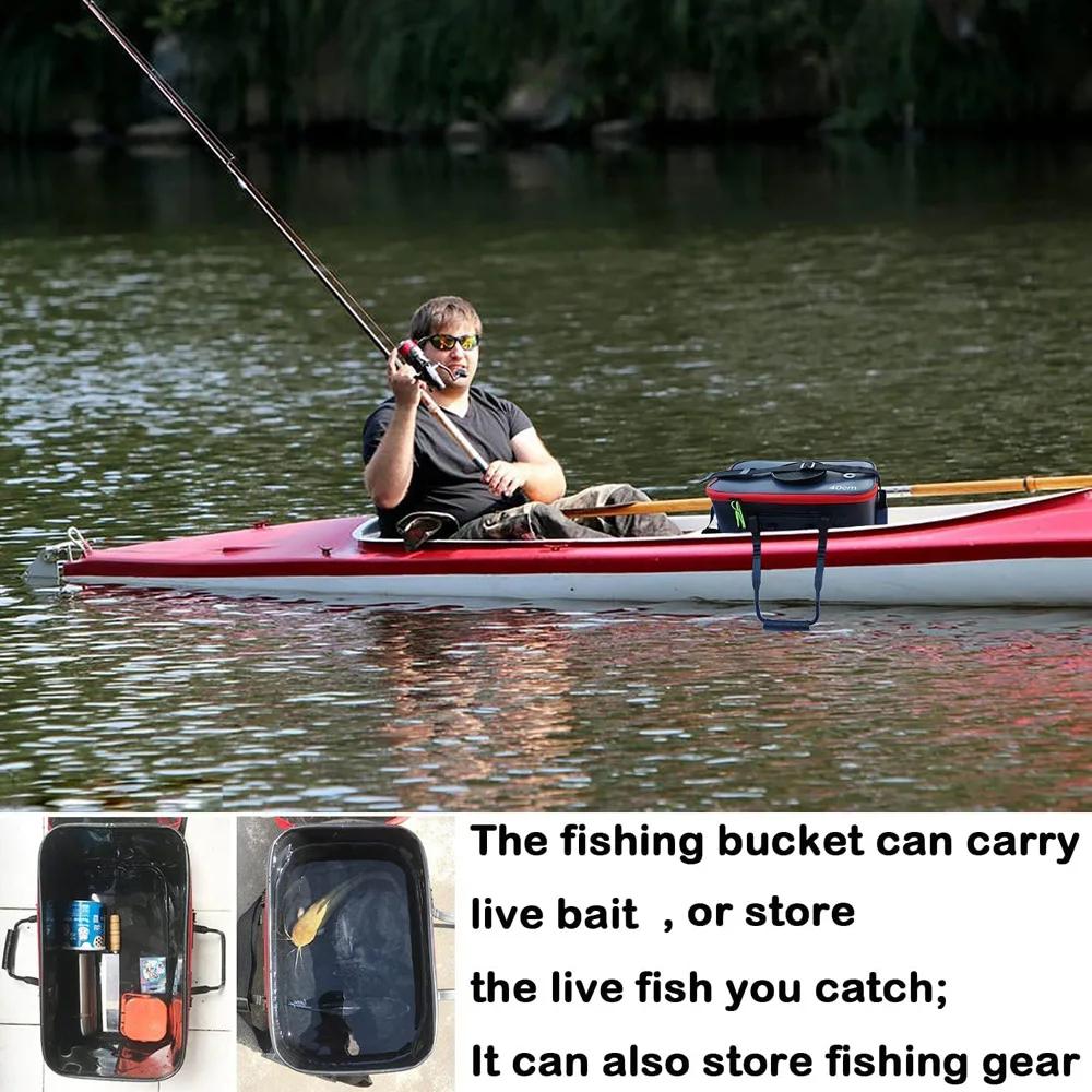 Boîte pêche pliable EVA étanche avec sangle - Seau poissons vivants et rangement matériel pêche
