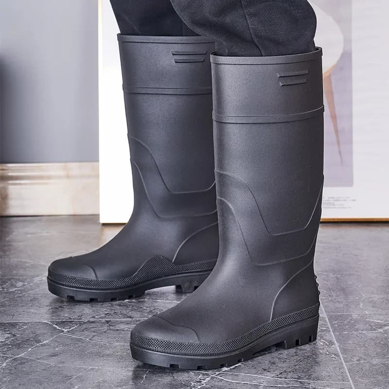 Bottes de pluie mi-hautes homme polaire imperméables PVC antidérapantes été couleur unie