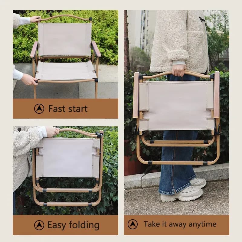 Chaise camping portable 2pcs aluminium grain bois - Équipement pêche pliable Comite