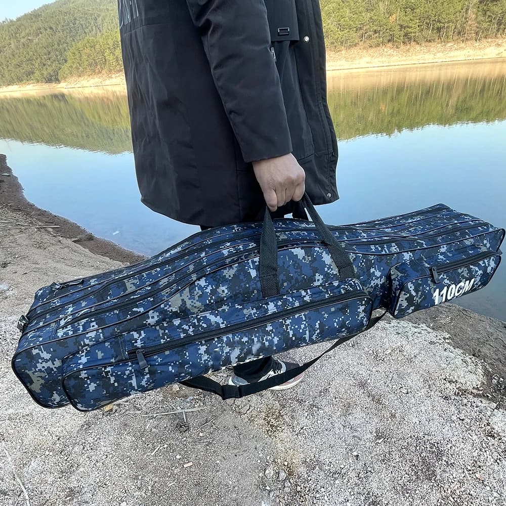 Étui pliable en toile Oxford pour canne à pêche 150/130/120/110 cm avec fermeture éclair - Poche de rangement