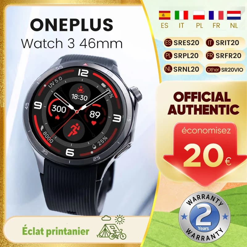 Montre connectée OnePlus Watch 3 édition globale avec écran AMOLED LTPO et processeur Snapdragon W5