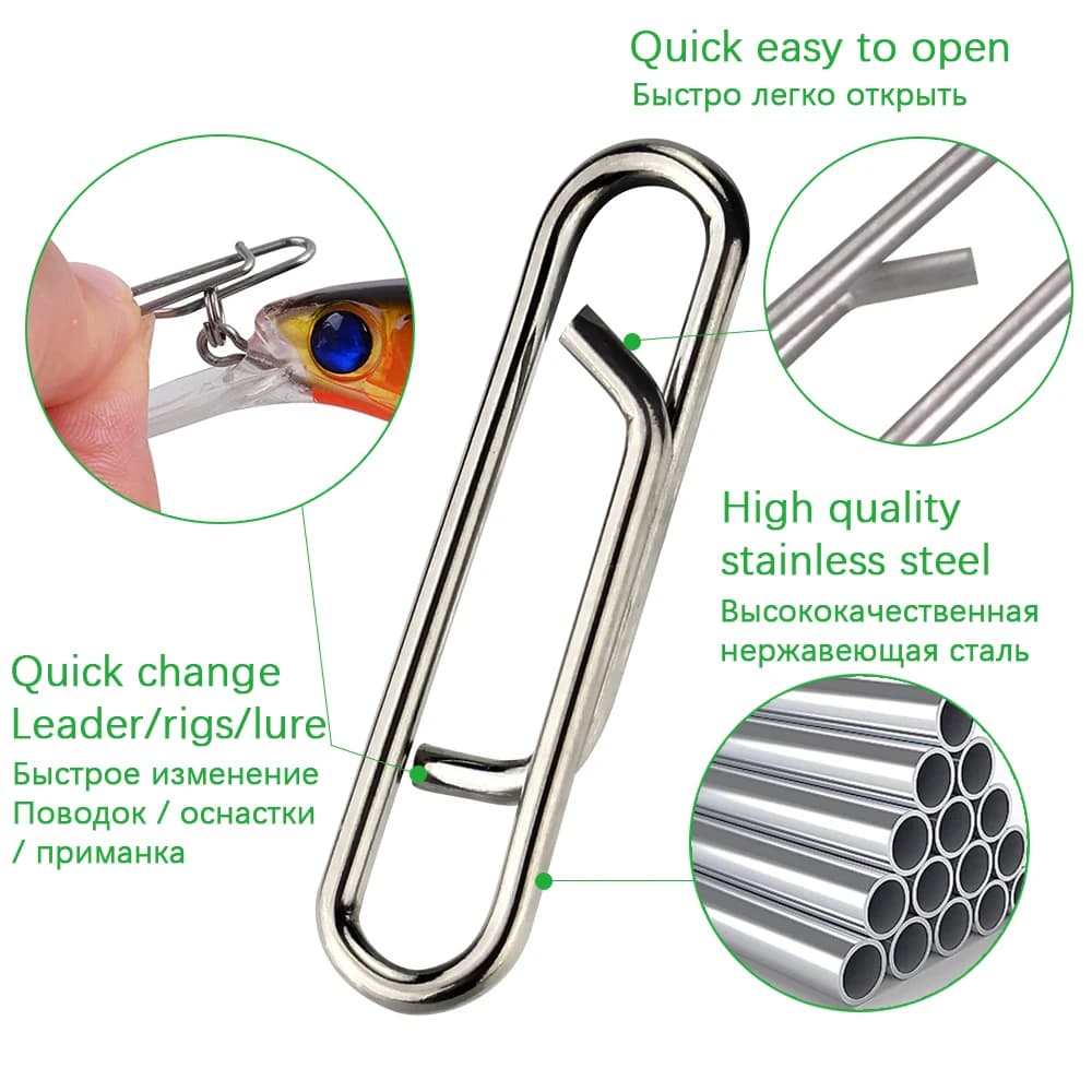 Connecteurs pêche DNDYUJU 30 pièces - Mousquetons rapides en acier inoxydable pour leurres et appâts