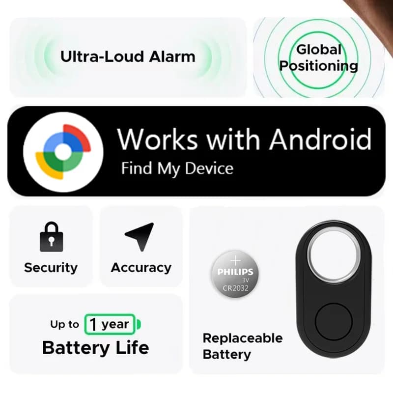 Tracker GPS Android - Localisateur compatible Google Find Hub pour matériel pêche Samsung Pixel