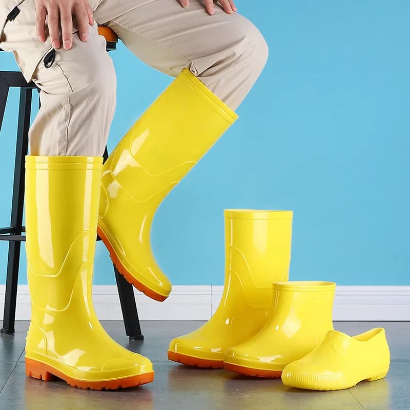 Bottes cuisine jaunes hautes tube blanc pur antidérapantes hygiène tendon vache résistantes chaudes pluie